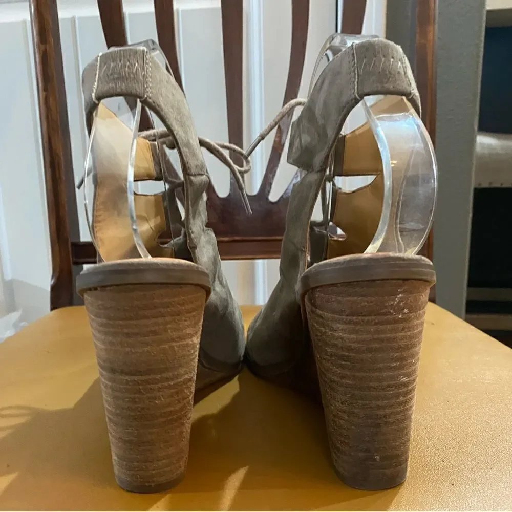 Melrose and Market Calista Fab Wedge Sandal Taupe Lace-up